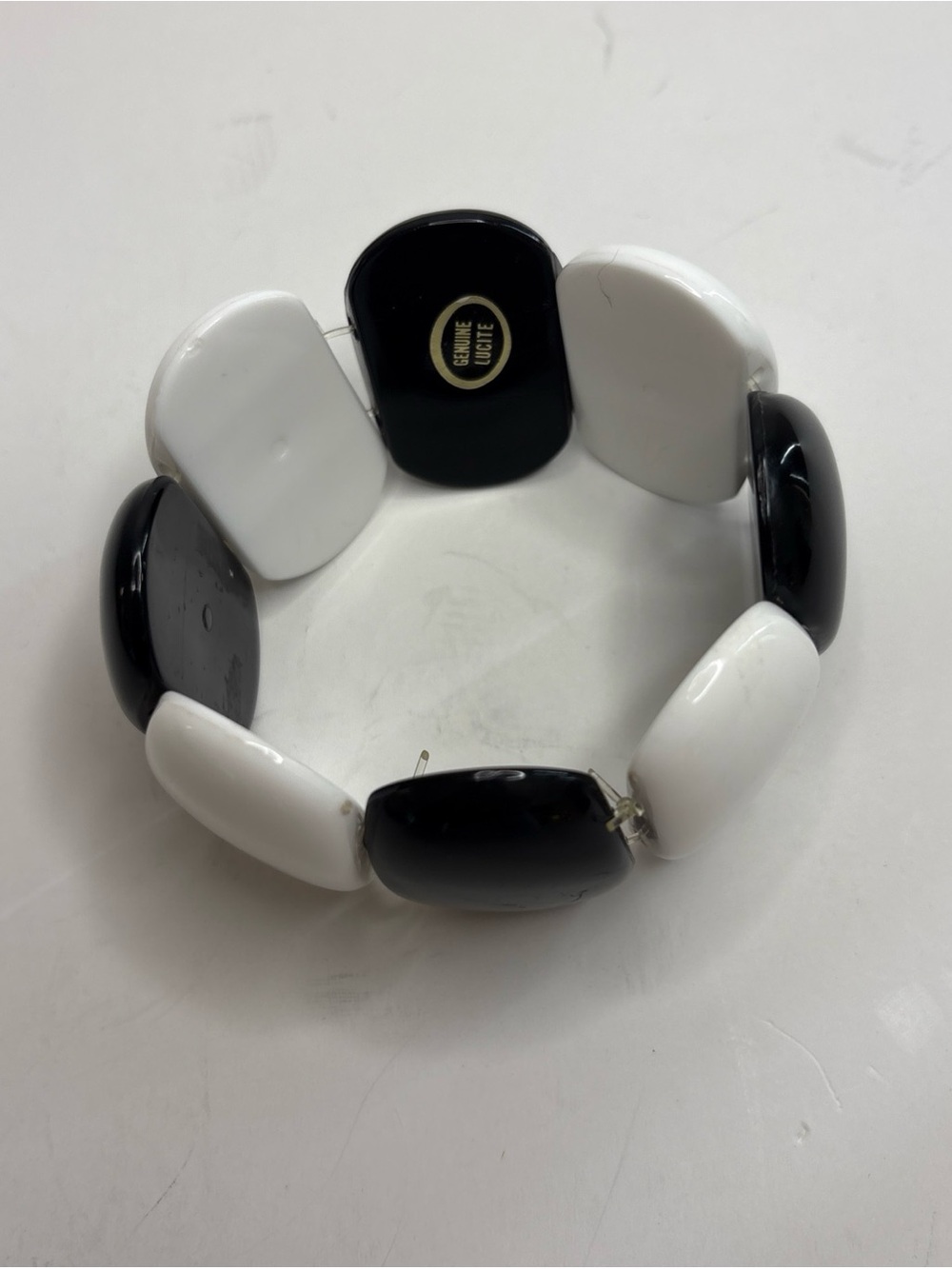 Vintage Black & White Lucite Wide Panel Stretch Expansion Bracelet